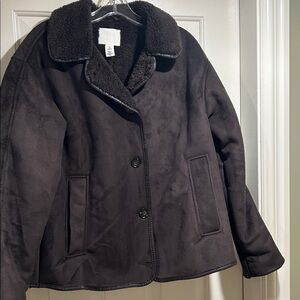 H&M Dark Brown Faux Shearling and Suede Jacket